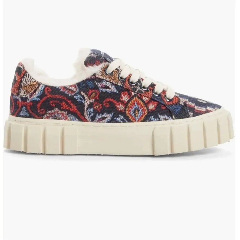 NWT Farm Rio Annika floral tapestry faux fur lined platform sneakers